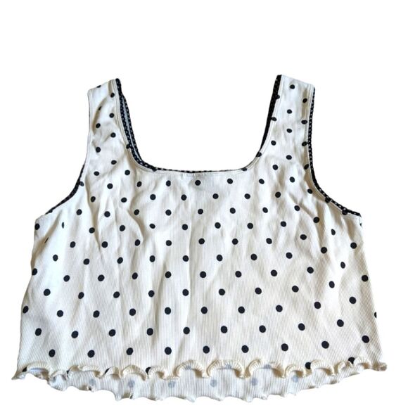 Topshop US Size 10 PolkaDot Scalloped Trim Cropped Square Neck Tank Top - Picture 2 of 6